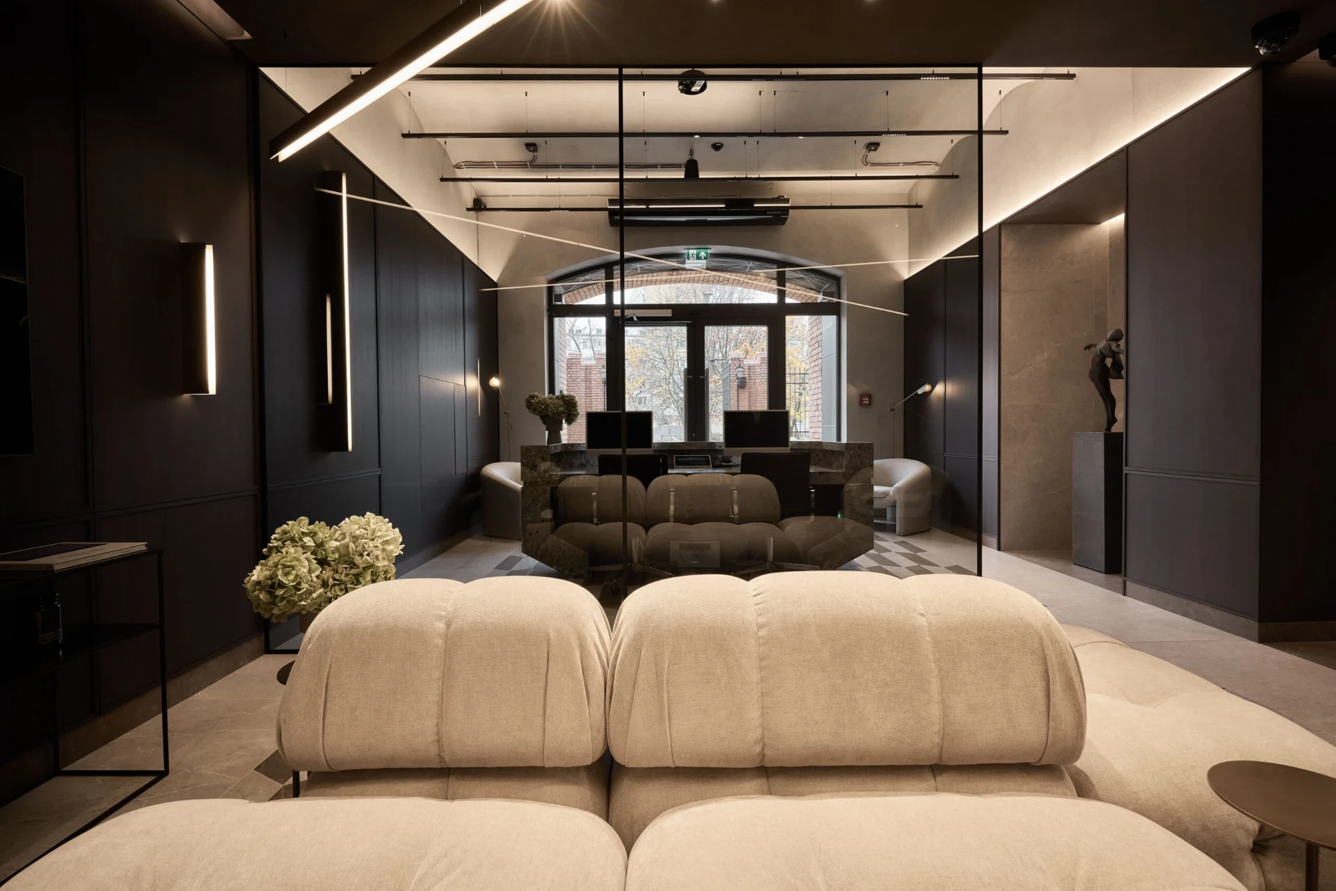 Office lobby with lounge seating - a MILO Group project